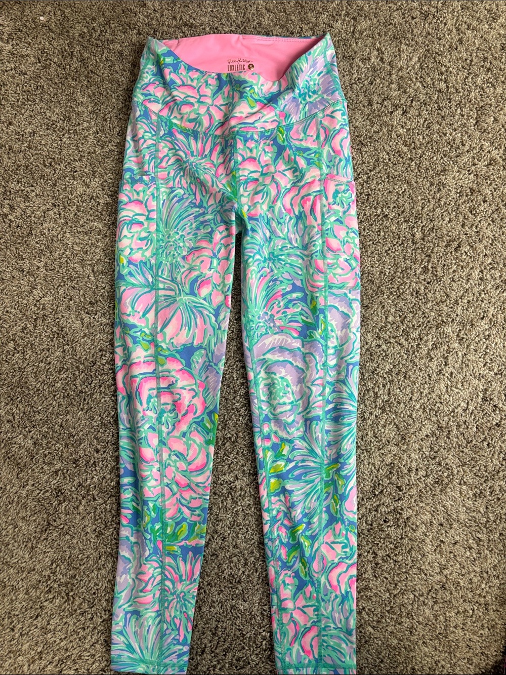 Lilly Pulitzer Pink, Aqua & Lime Floral Leggings - Picture 3 of 7